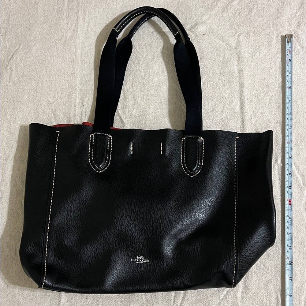 Coach Derby Tote Bag (Black Pebbled Leather Tote with Contrast Stitching)